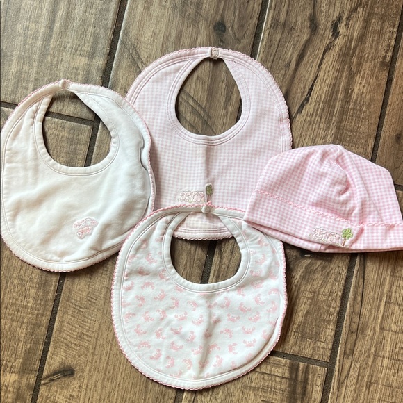 Kissy Kissy Pink and White Bib Set with Hat - Picture 1 of 5